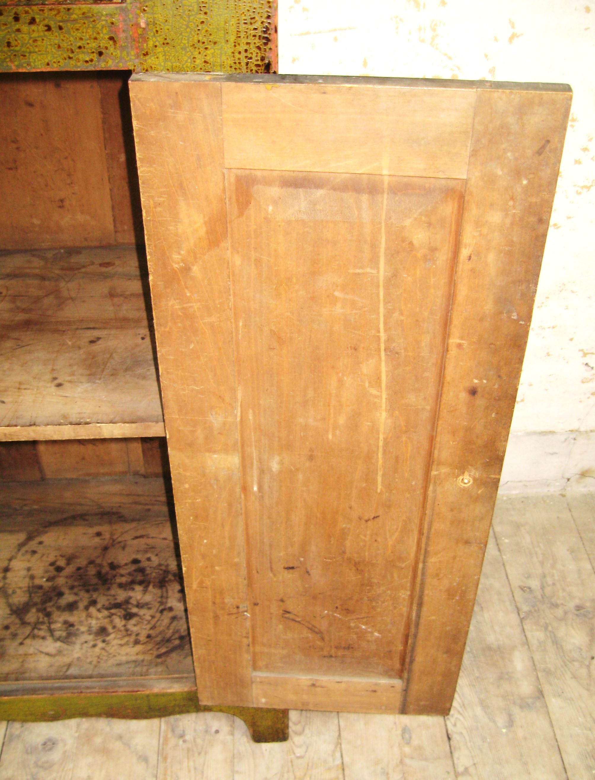 Hardwood Blind Door 2 Draw Green Painted 1860s Cupboard For Sale