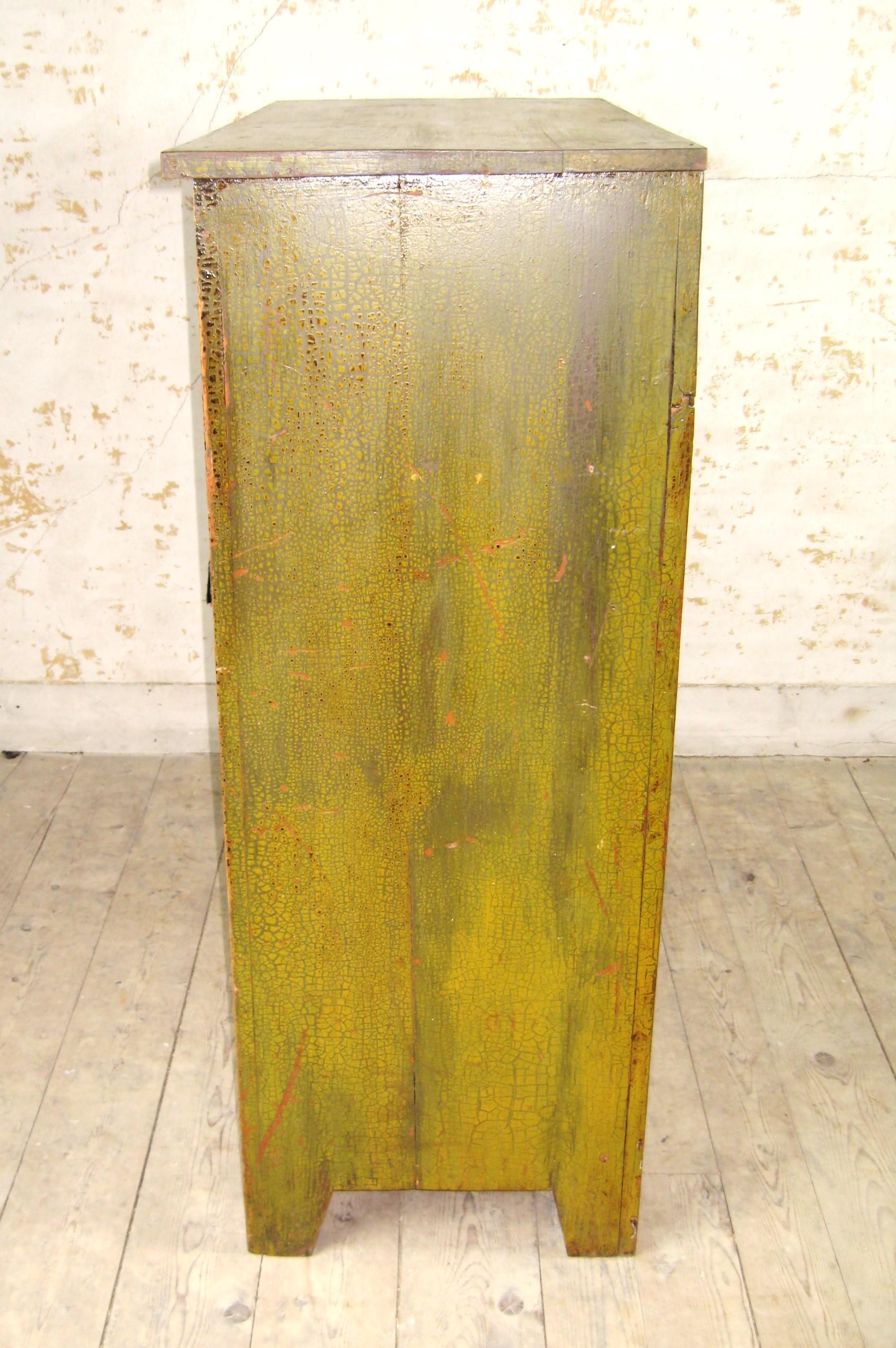 Blind Door 2 Draw Green Painted 1860s Cupboard For Sale 4
