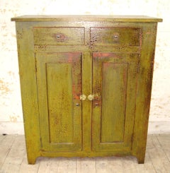 Blind Door 2 Draw Green Painted 1860s Cupboard