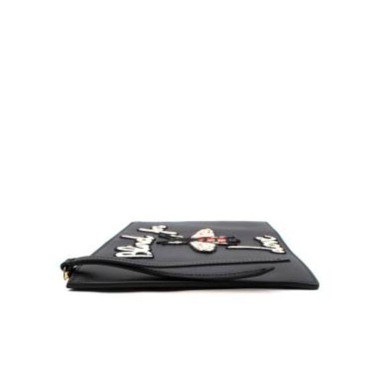 Women's Blind For Love Black Leather Embroidered Clutch Bag For Sale