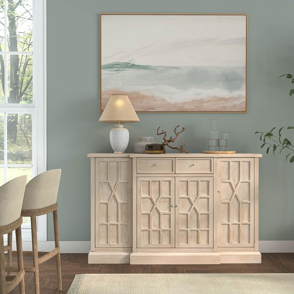 Contemporary Blind Fret Breakfront Sideboard For Sale