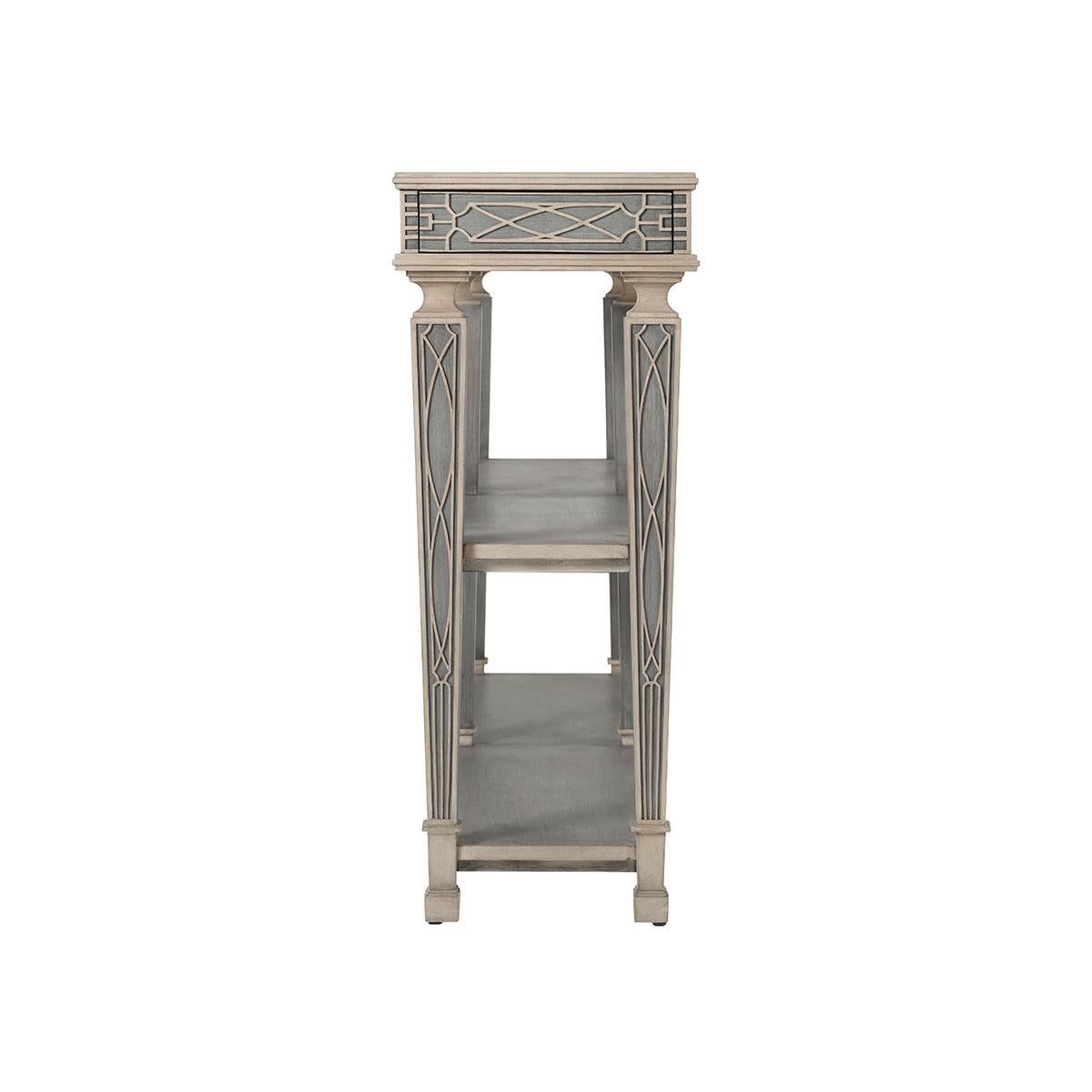 Vietnamese Blind Fret Painted Console Table For Sale