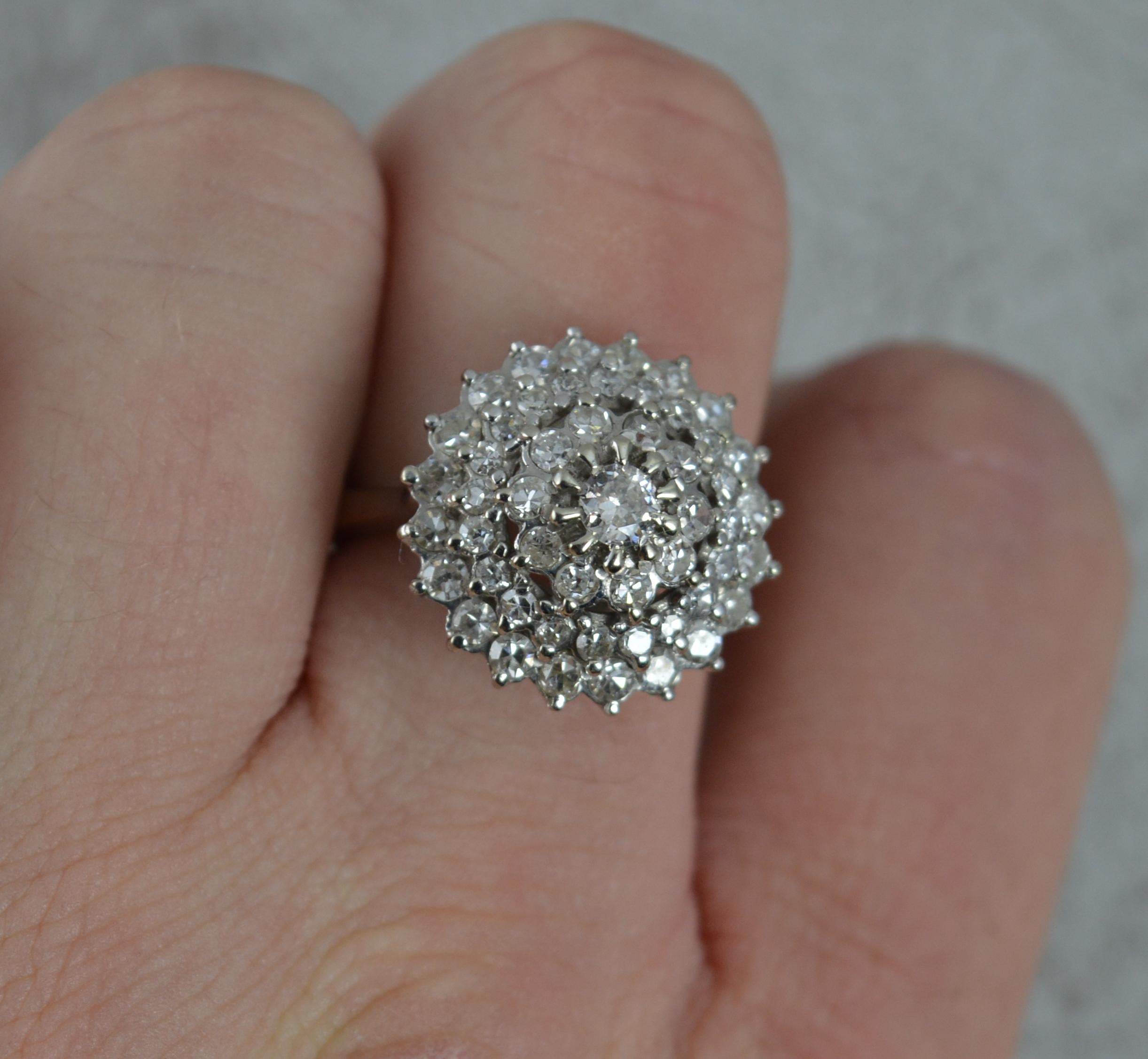 Round Cut Bling 18 Carat White Gold and 1.4 Carat Diamond Cluster Cocktail Ring
