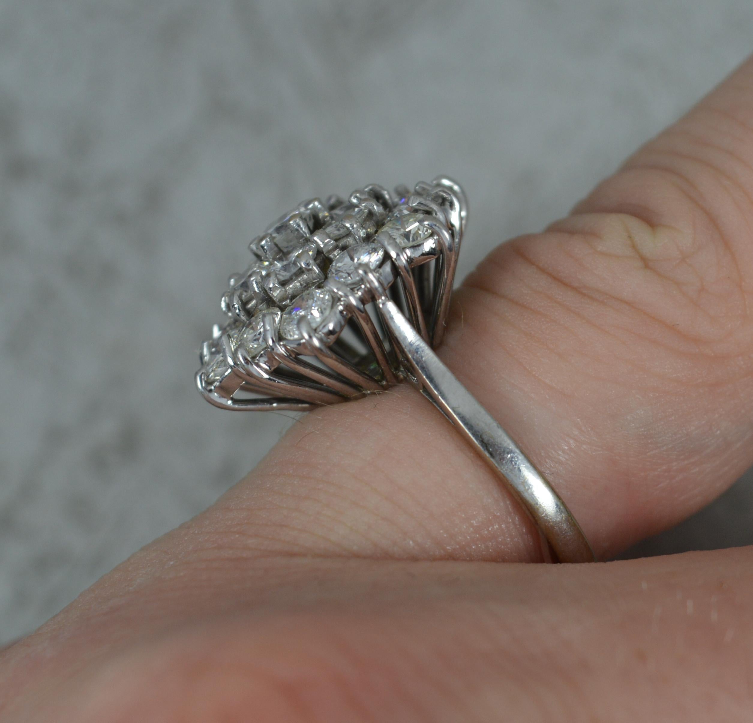 Retro Bling 3.25 Carat Diamond and 18 Carat White Gold Cluster Cocktail Ring For Sale