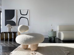 Soft Cloud-like Form Lamb and Wood Chair by Pietro Franceschini