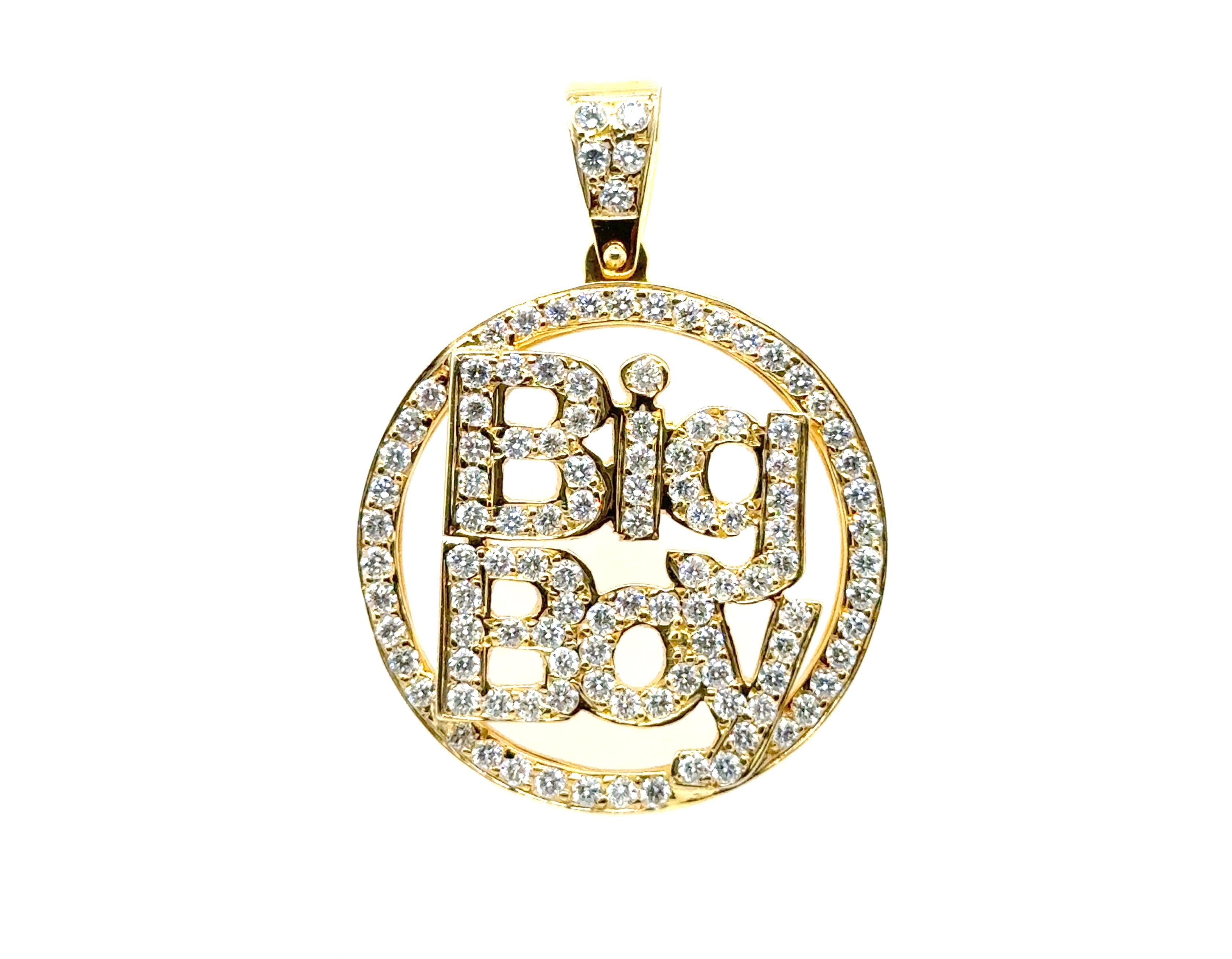 Bling Diamond Pendant Necklace 3.30 Carat Big Boy 18K Yellow Gold 3ct In Excellent Condition For Sale In Dearborn, MI