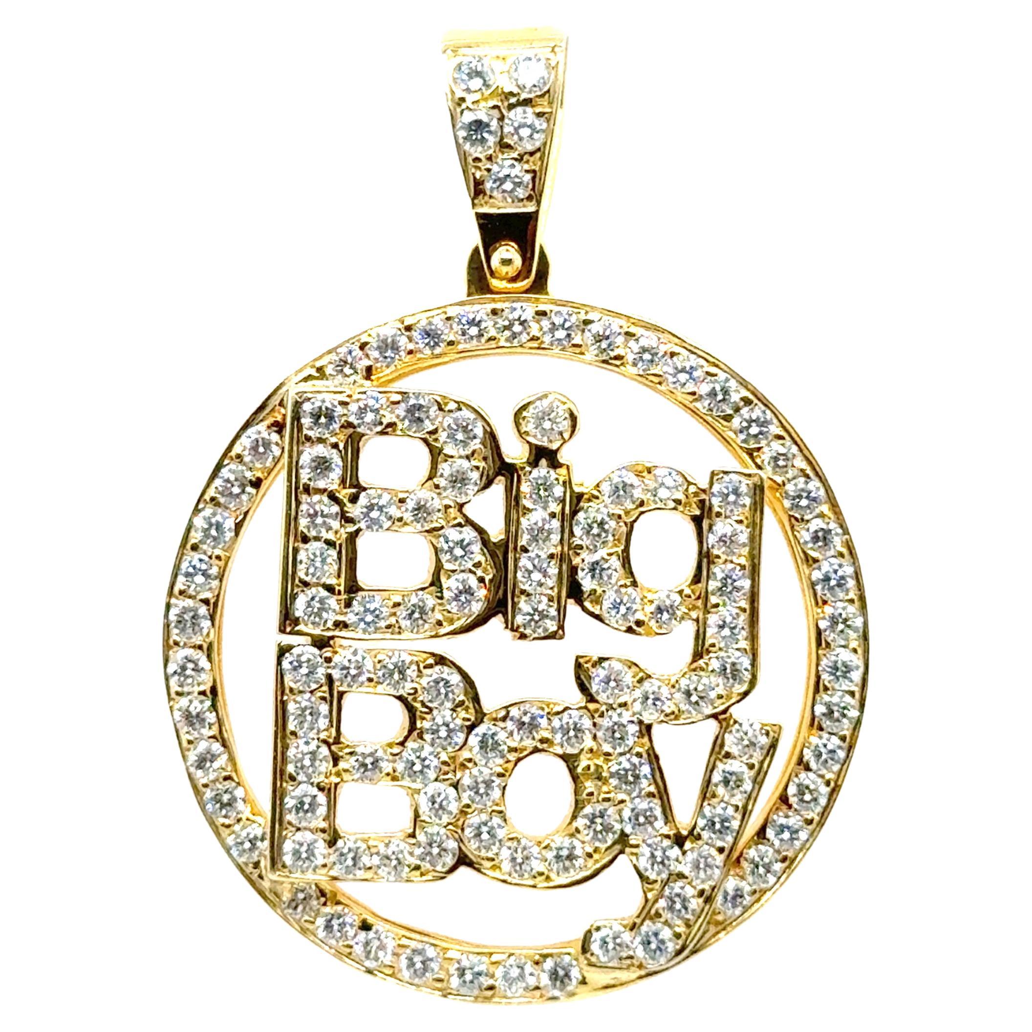Bling Diamond Pendant Necklace 3.30 Carat Big Boy 18K Yellow Gold 3ct For Sale