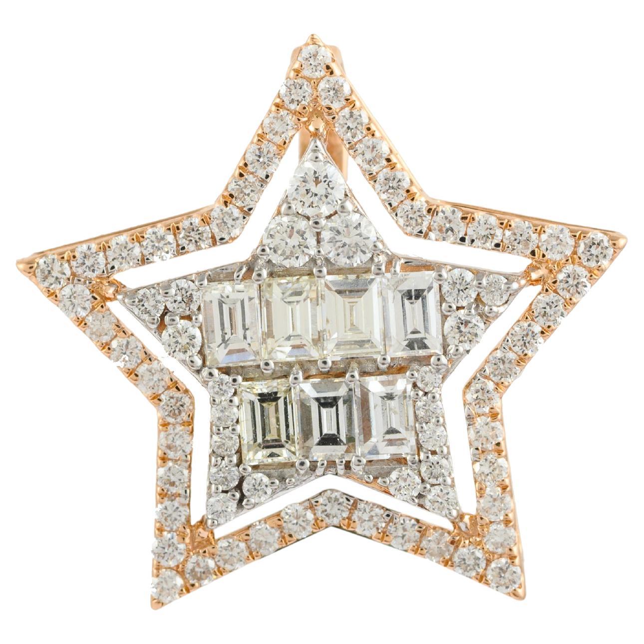 Natural Diamond Star Pendant 18k Solid Rose Gold, Pendant Gift For Women For Sale