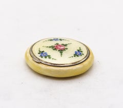 Bliss Brothers 1925 Art Deco Guilloche Yellow Enamel Round Box In .925 Sterling