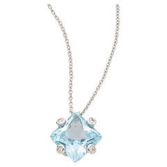 Bliss by Damiani Blue Topaz Diamond Pendant Necklace 18K White Gold 0.88cttw