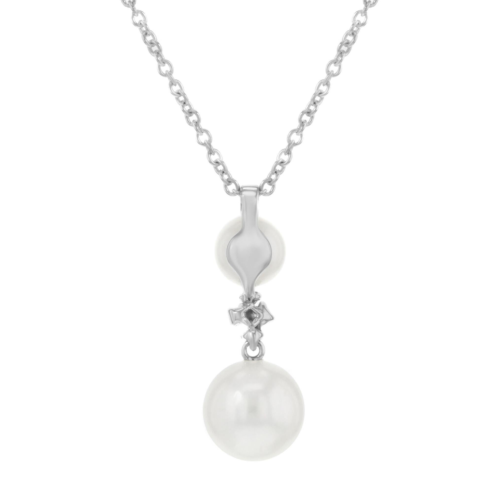Modern Bliss by Damiani Ribes Ext. Pearl Diamond Pendant Necklace 18k White Gold 0.04Ct For Sale