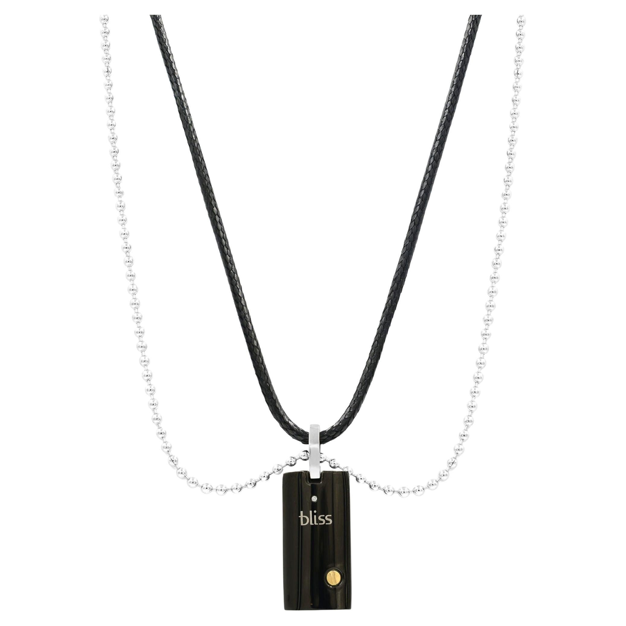 Bliss by Damiani Uomo Diamond Pendant Necklace Black Steel 18K Yellow Gold For Sale