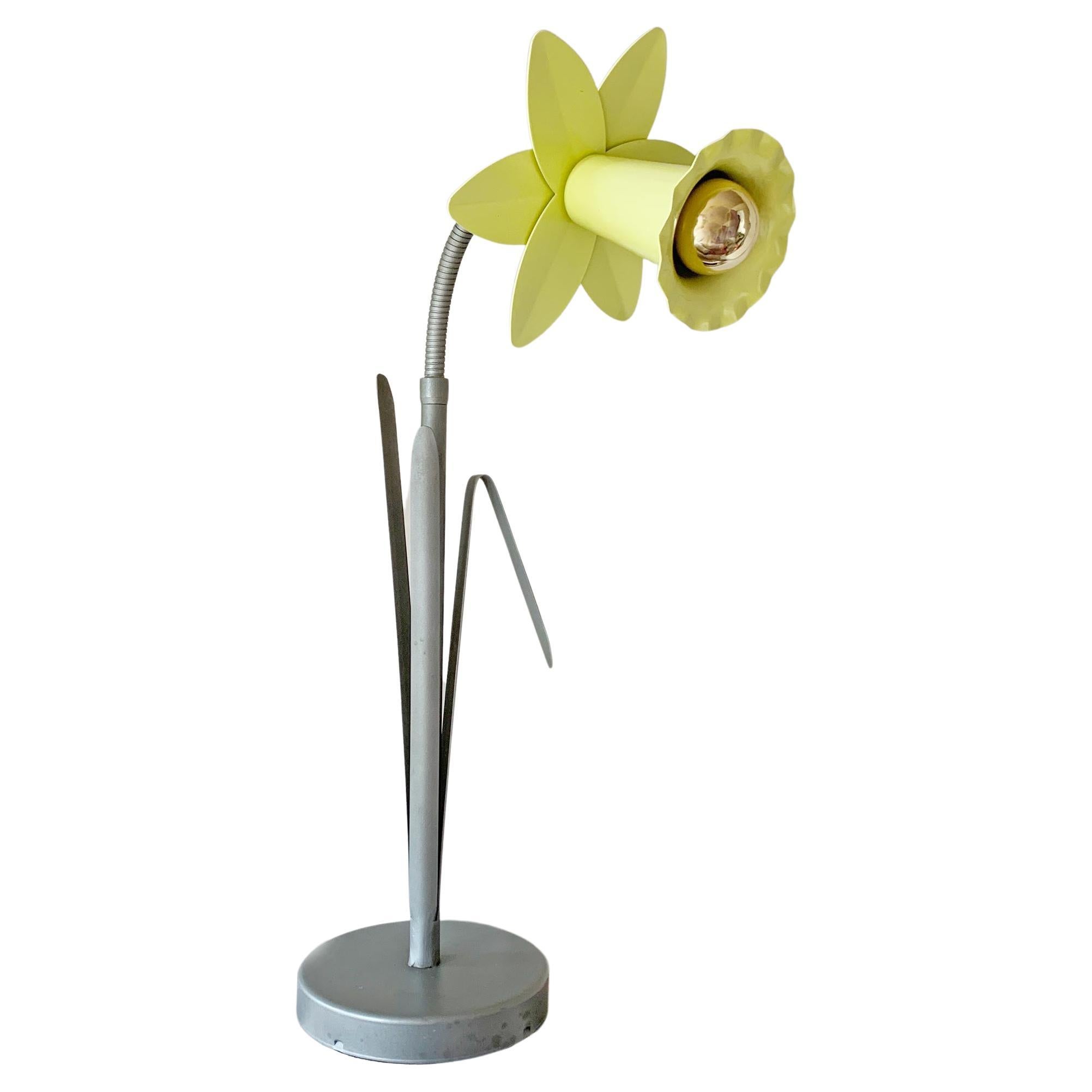 Bliss Yellow and Silver Daffodil Table Lamp, 1980s For Sale