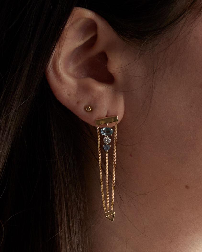 Bliss Lau 14k Gold Sapphire Levitate Trio Earrings In New Condition For Sale In New York, NY