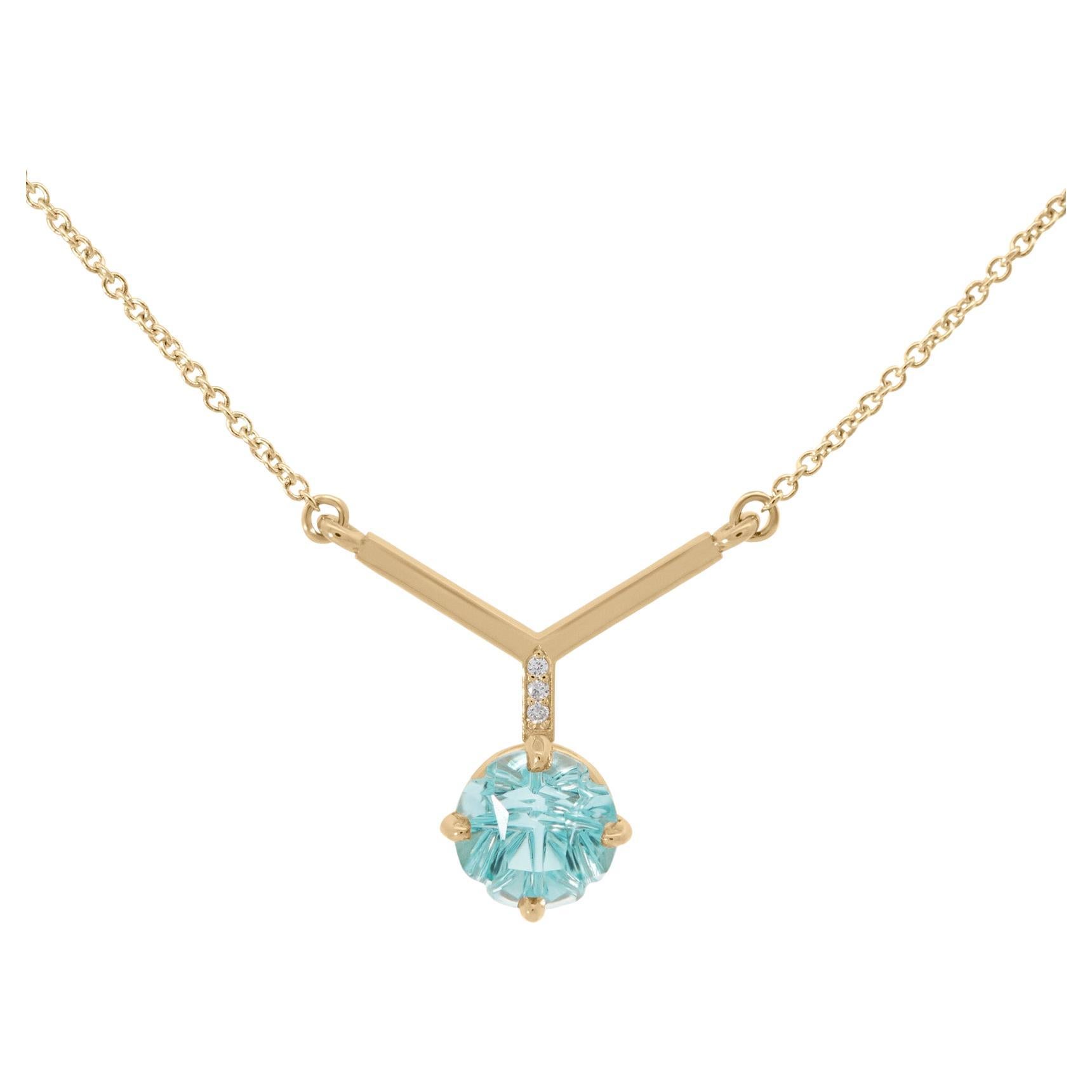 Bliss Lau One-of-A-Kind 14k Gold Aquamarine Rising Necklace For Sale