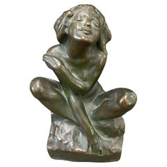 "Bliss", bronze unique et ancien représentant un nu féminin par John Gregory, 1907