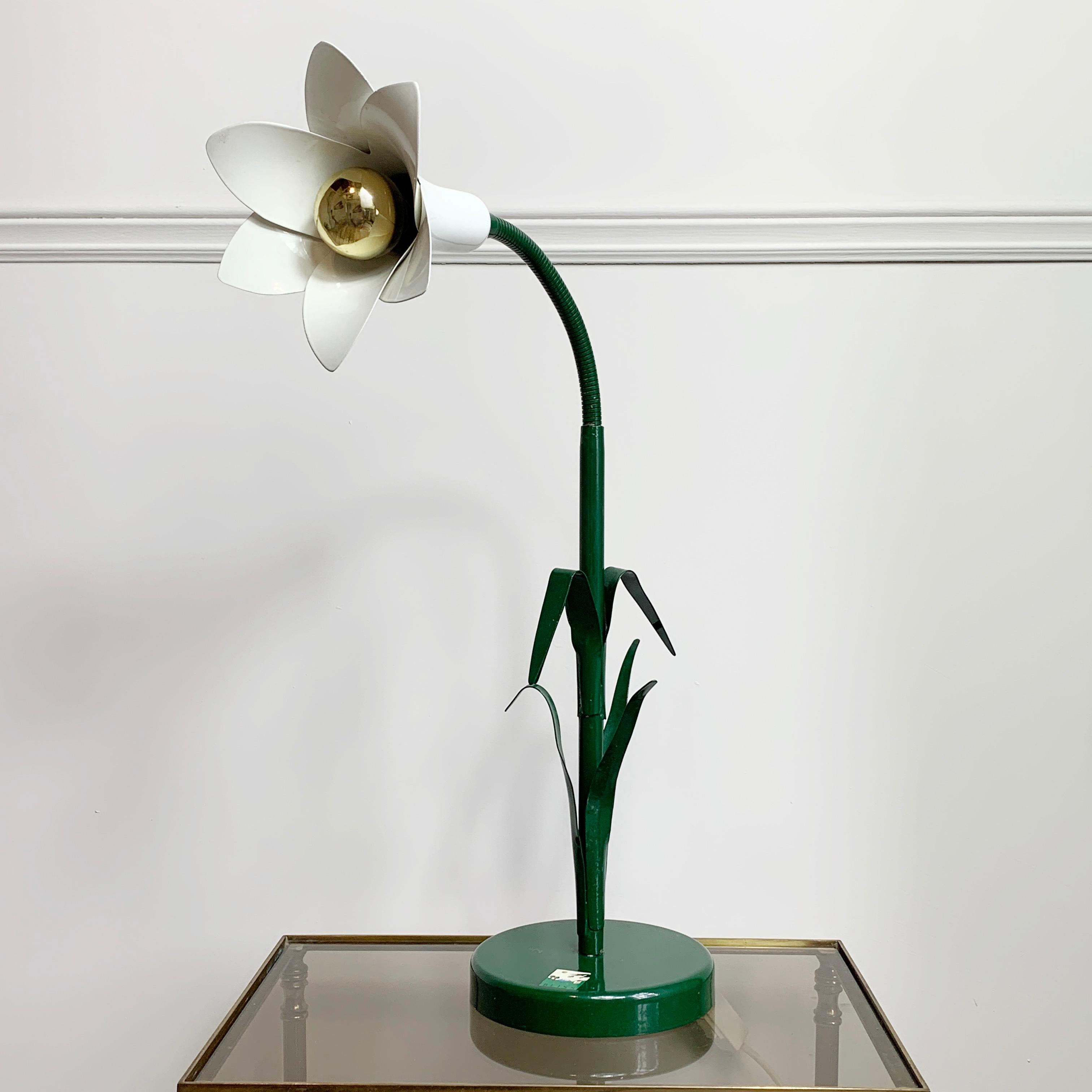 Metal Bliss White Lily Table Lamp, 1980’S