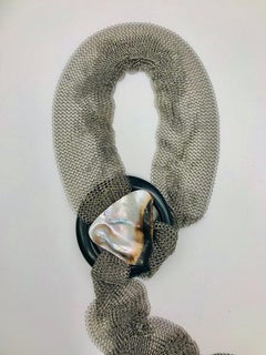 Sylvia Gottwald, Blister Pearl /Silver , Eco-Luxe Necklace /Belt Earrings Set .