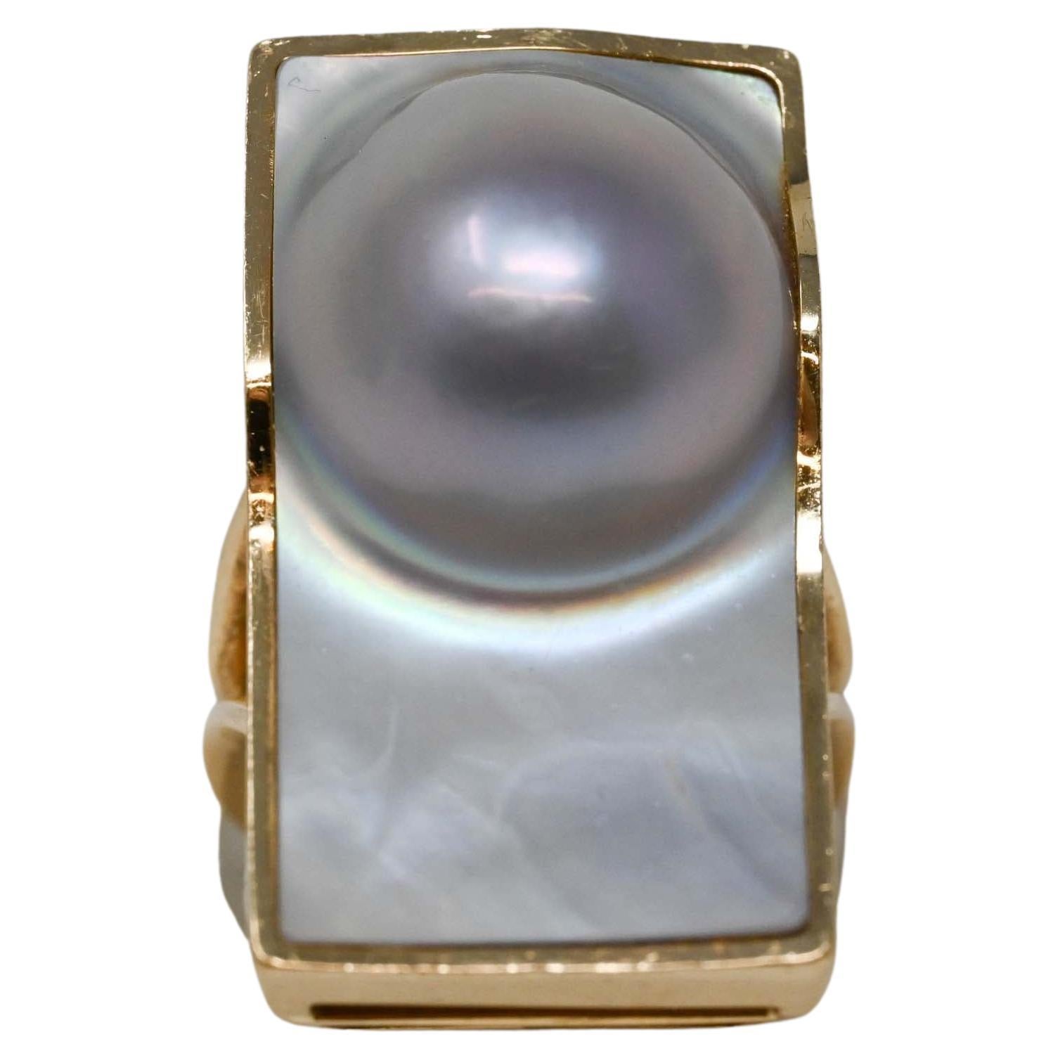 Blister Rectangular Pearl 14k Ring