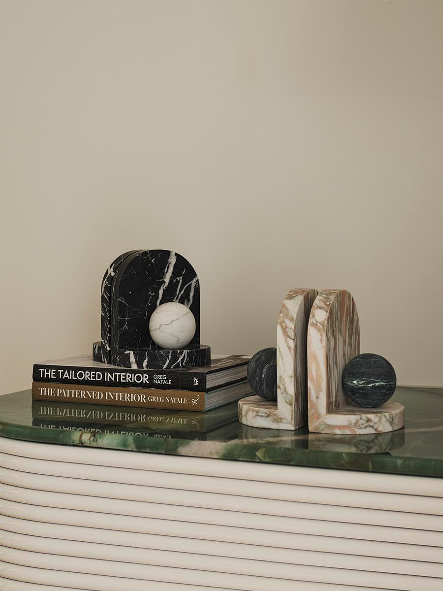 The Blitz Bookends comprise two contrasting marbles honed to achieve a sophisticated finish. Inspired by the avant-garde ingenuity of the 1980’s London-based Blitz Club, these bookends are the perfect addition to any classic or contemporary living