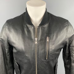 BLK DNM Size S Black Leather Zip Up Bomber Jacket