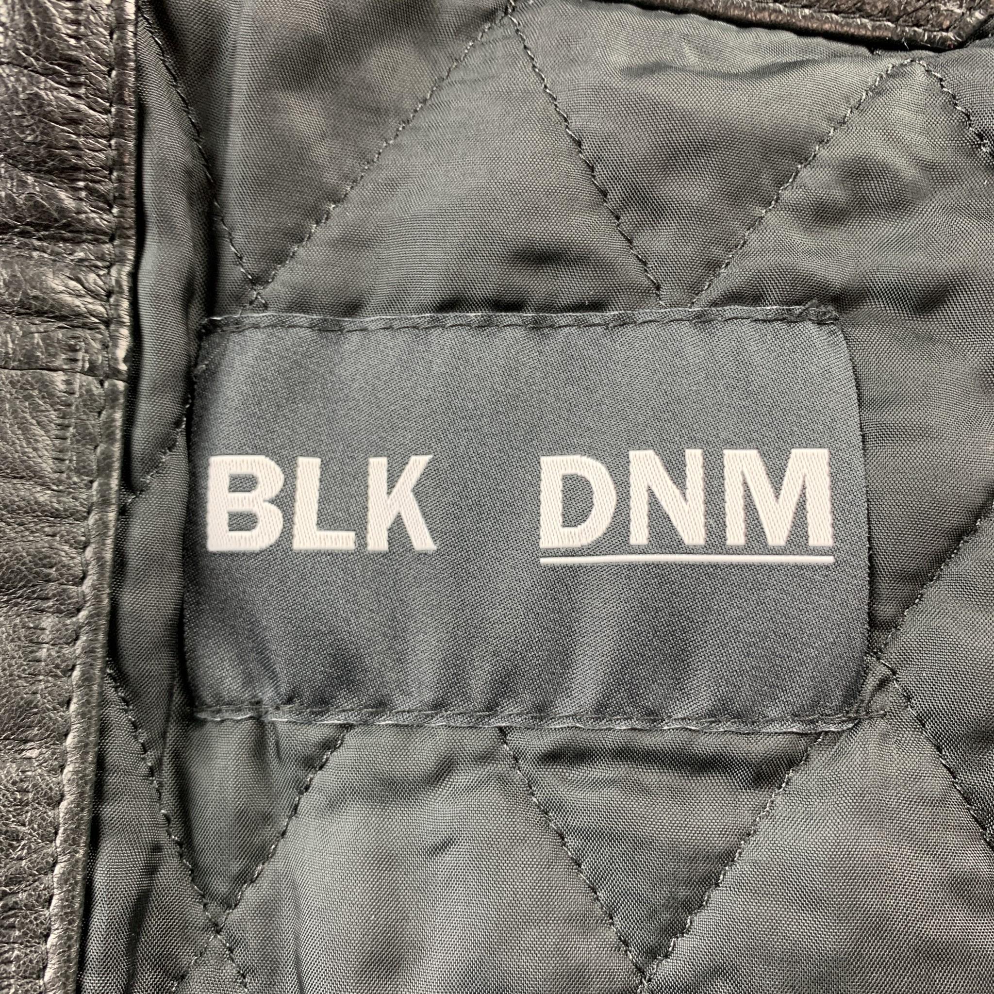 BLK DNM Size S Black Leather Zip Up Bomber Jacket In Excellent Condition In San Francisco, CA