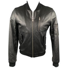 BLK DNM Size S Black Leather Zip Up Bomber Jacket