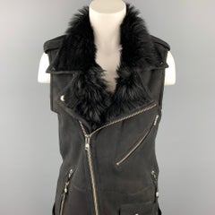 BLK DNM Size S Black Shearling Zip Up Belted Biker Vest