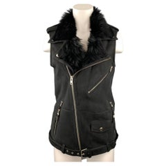 BLK DNM Size S Black Shearling Zip Up Belted Biker Vest