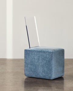 BLOC Cube Sky Blue Textured Upholstered Lucite Chair by Caroline Chao