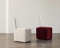 BLOC Cube Upholstered Lucite Chair in Burgundy by Caroline Chao