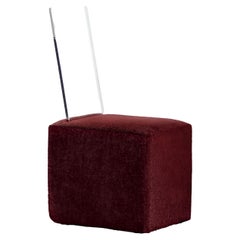 BLOC Cube Upholstered Lucite Chair in Burgundy by Caroline Chao