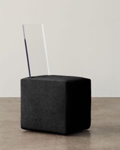 BLOC Cube Upholstered Lucite Chair in Charcoal Black by Caroline Chao