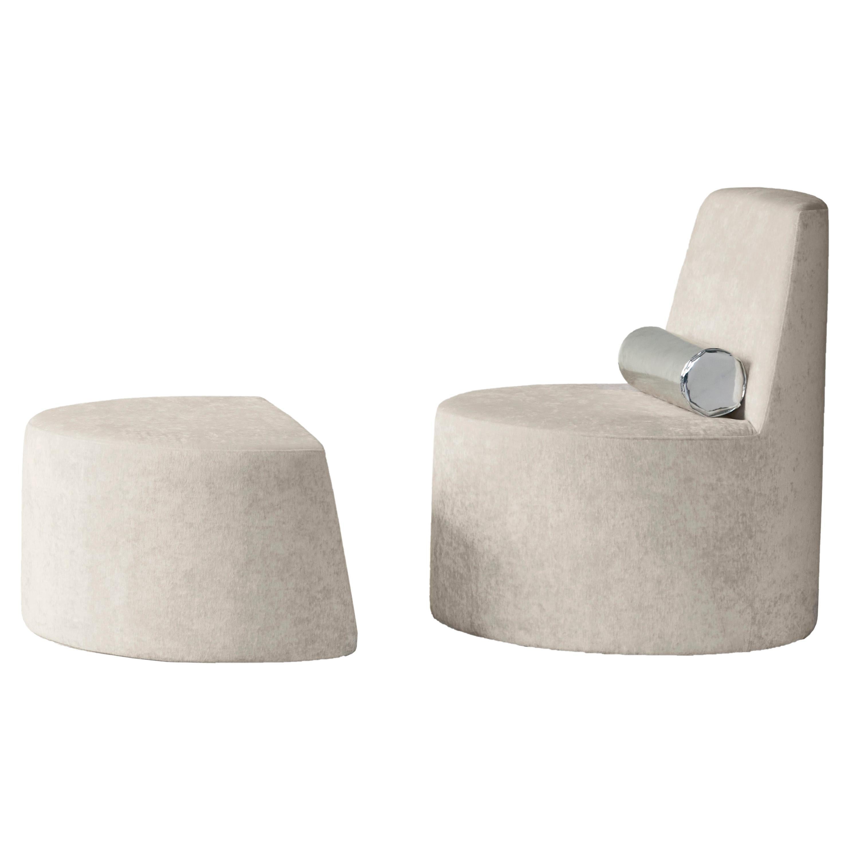 Bloc Cylinder Upholstered Stacking Lounge Chair and Ottoman by Caroline Chao
