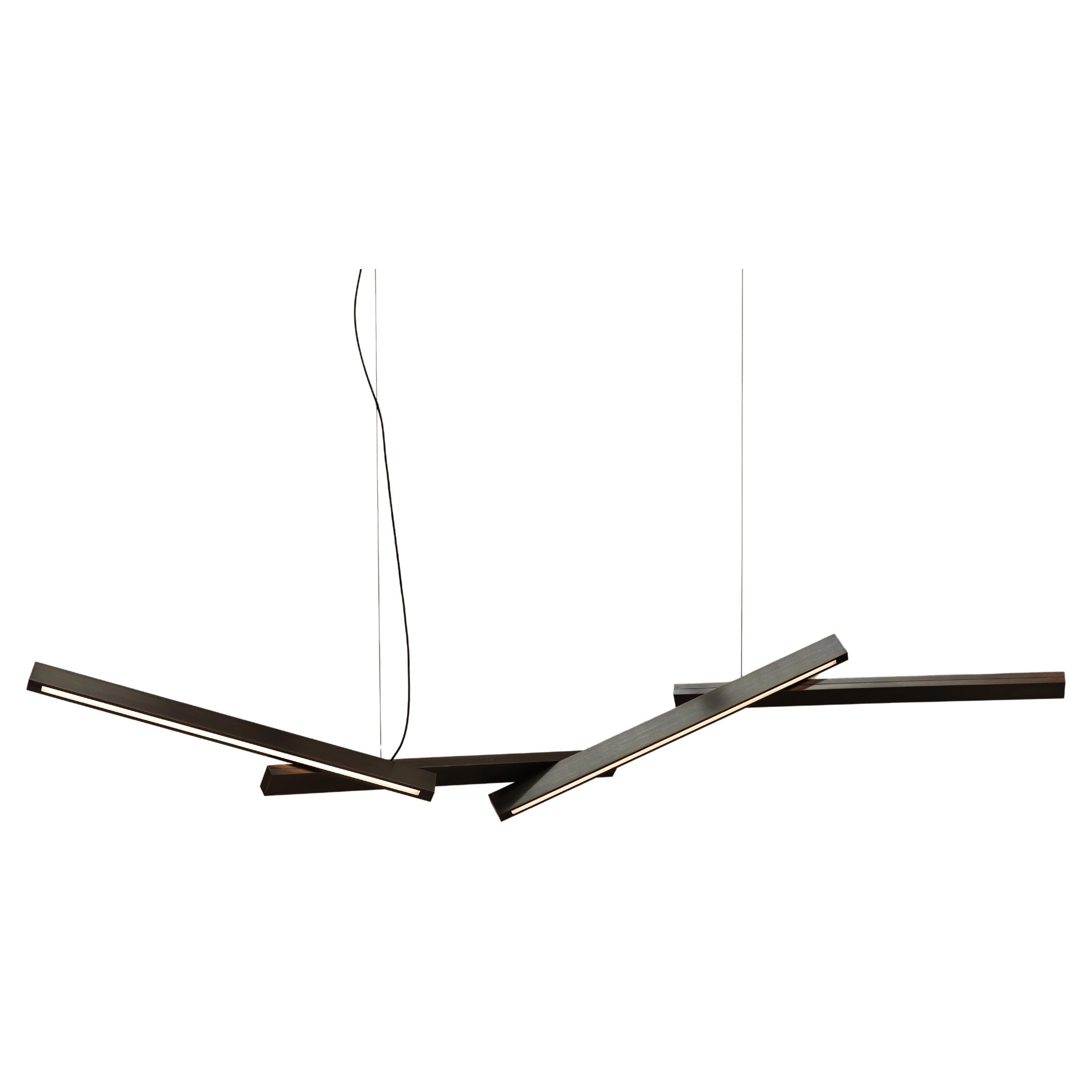 Bloc Pendant , Brutalist Sculptural LED Light Fixture, Patina Brass