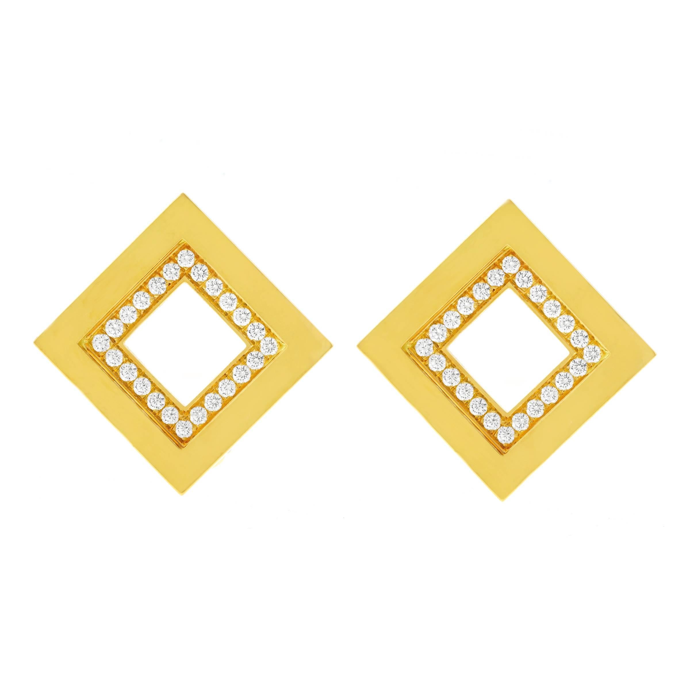 Blochliger Diamond Set Modernist Gold Earrings