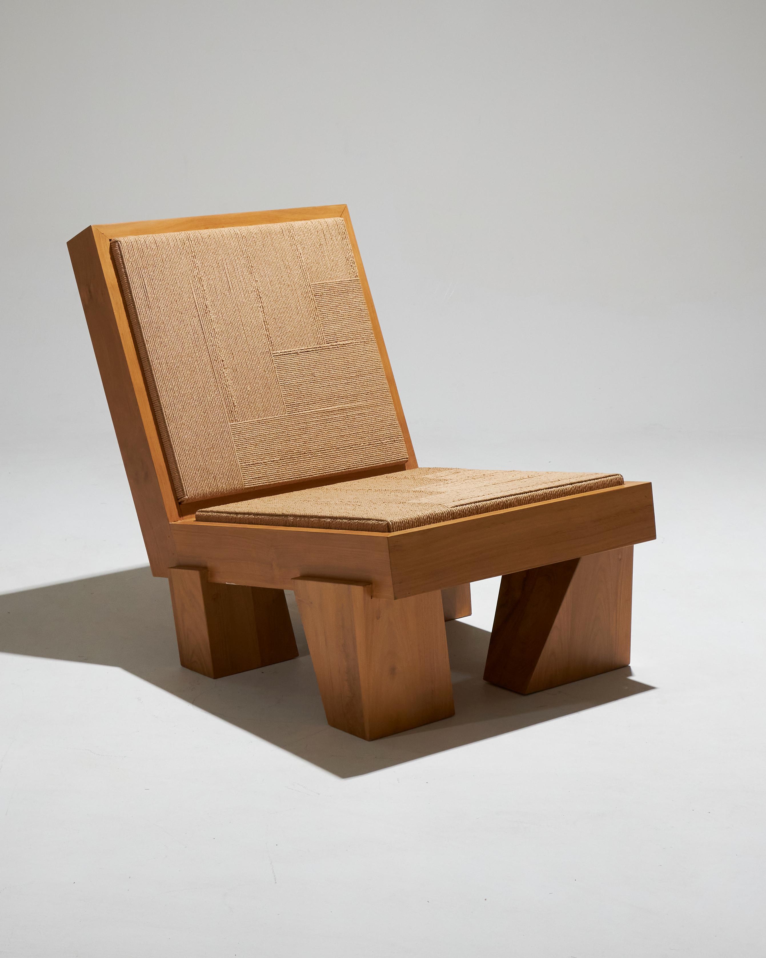 Block Armchair in natural rope In New Condition For Sale In PARIS, FR