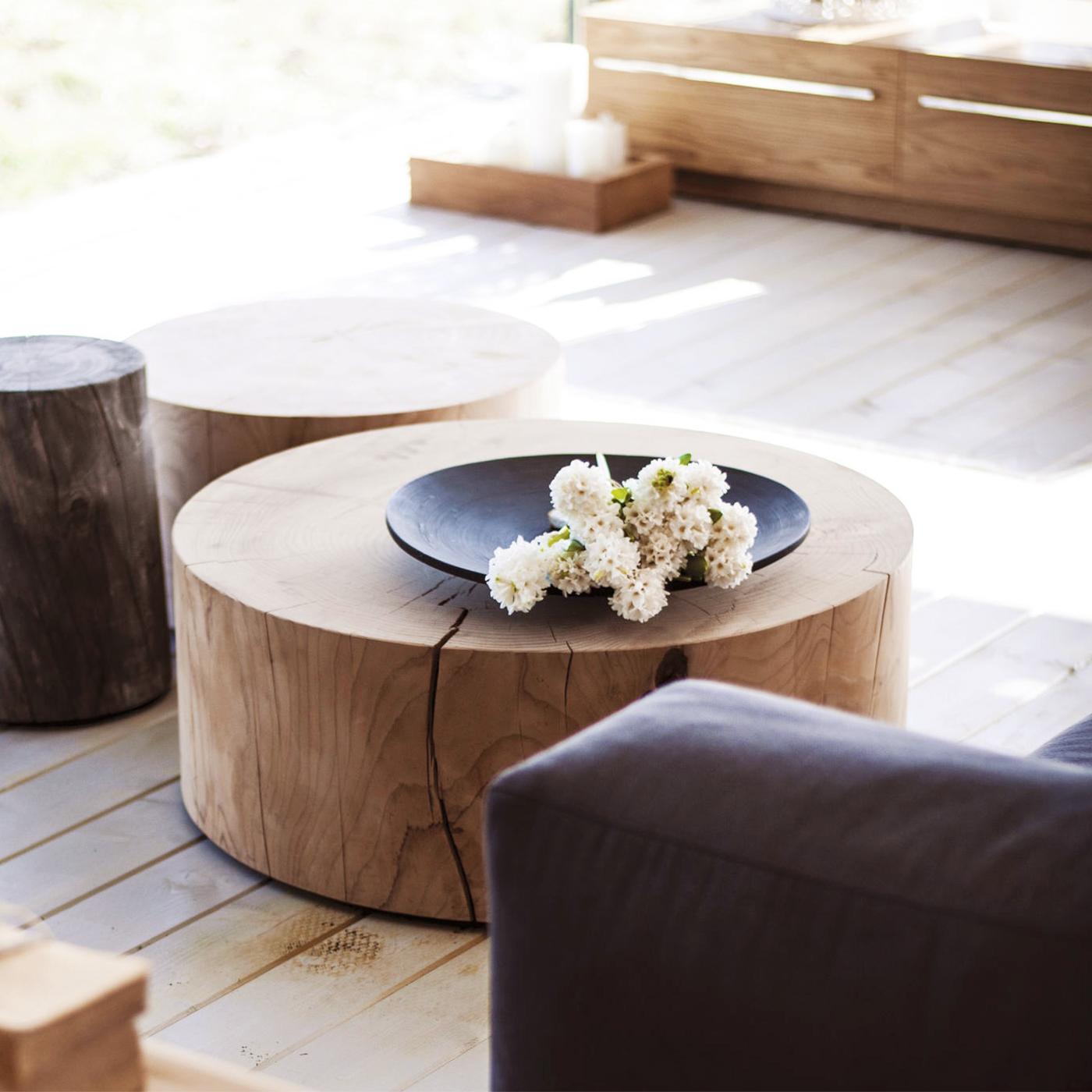 round wooden block coffee table