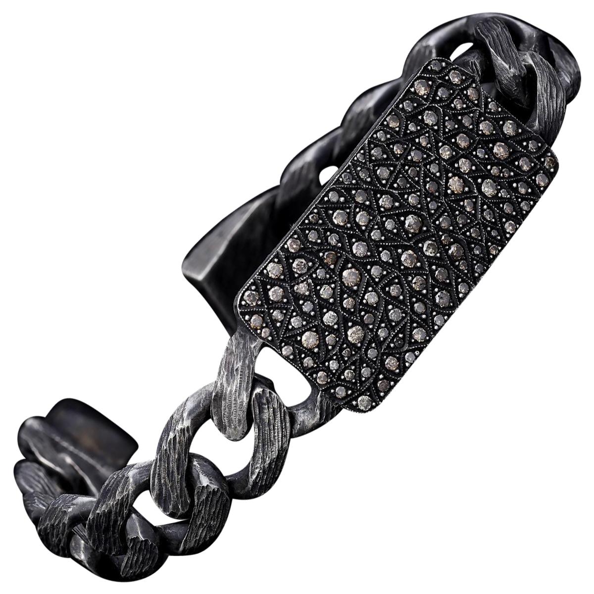 Block Chain Collection, Bracelet, 65 gm Silver, 4.10 Carat Champagne Diamonds