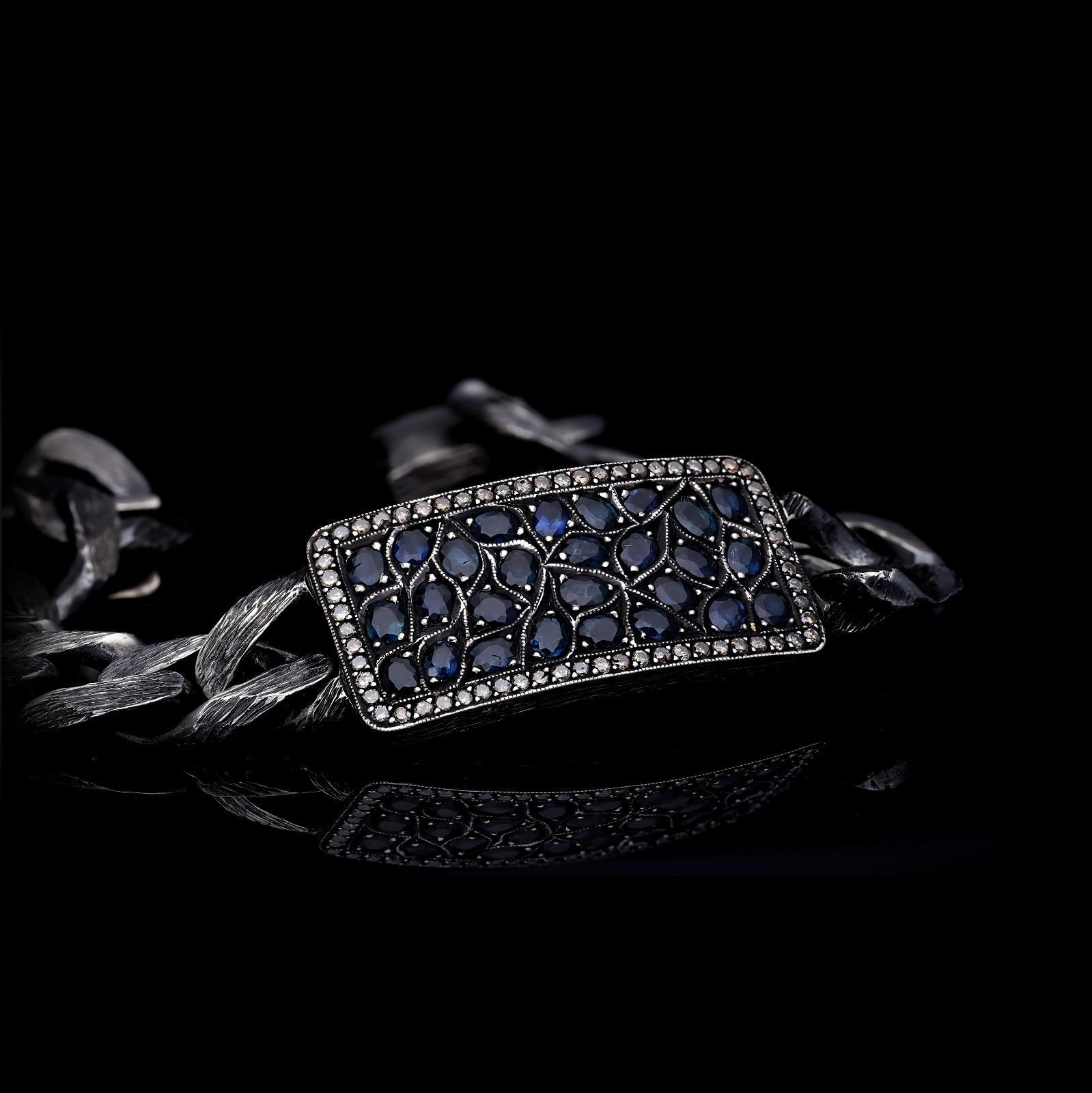 Bracelet,65 gm silver,6,15 ct sapphires ,1,15 ct champagne diamonds