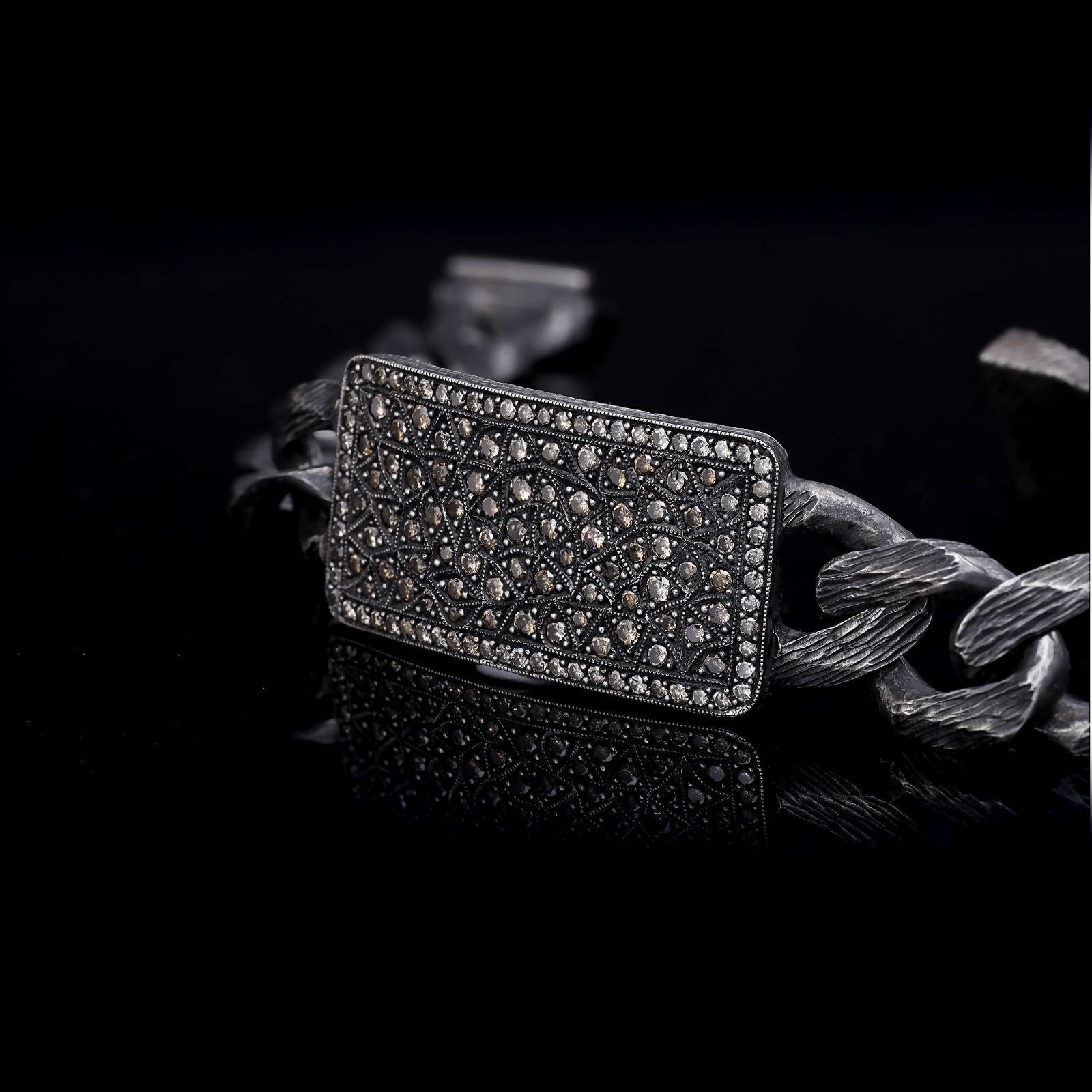 Block Chain Collection,bracelet,70 gm silver, 1.30 ct champagne diamonds , 3,5 ct brown diamonds