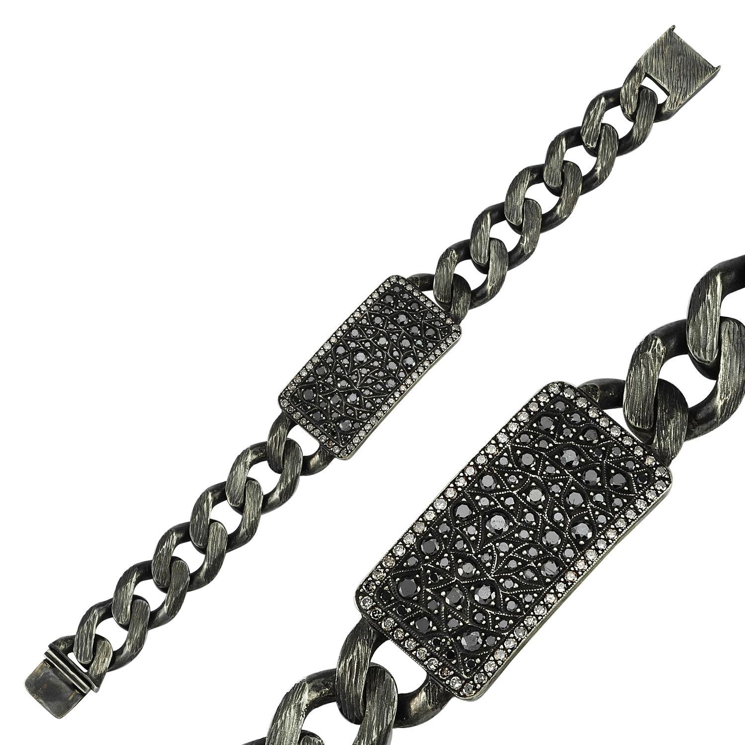 Block Chain Collection,bracelet,70 gm silver ,4,70 ct black diamonds, 1,25 ct champagne diamonds