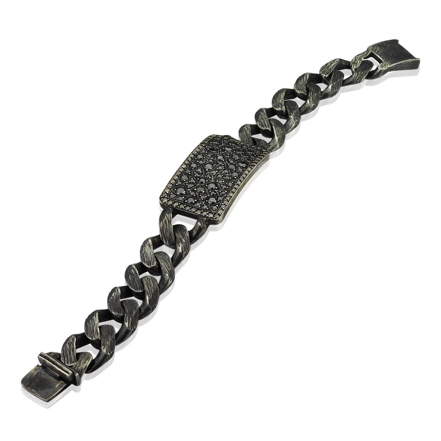 Contemporary Block Chain Collection, Bracelet, 70 gm Silver, 4.70 Carat Black Diamonds