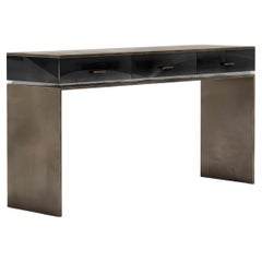Block Console Table in Patina Bronze and Black Lacquer 
