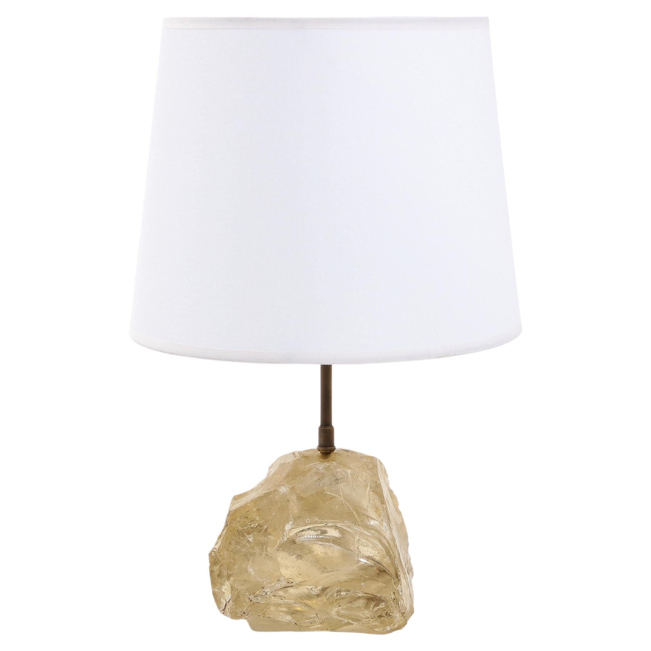 Block Crystal Table Lamp in the Manner of JMF, France 1950's For Sale