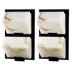 'Block Double Metal' Model #230 Alabaster Sconce in the Manner of Pierre Chareau