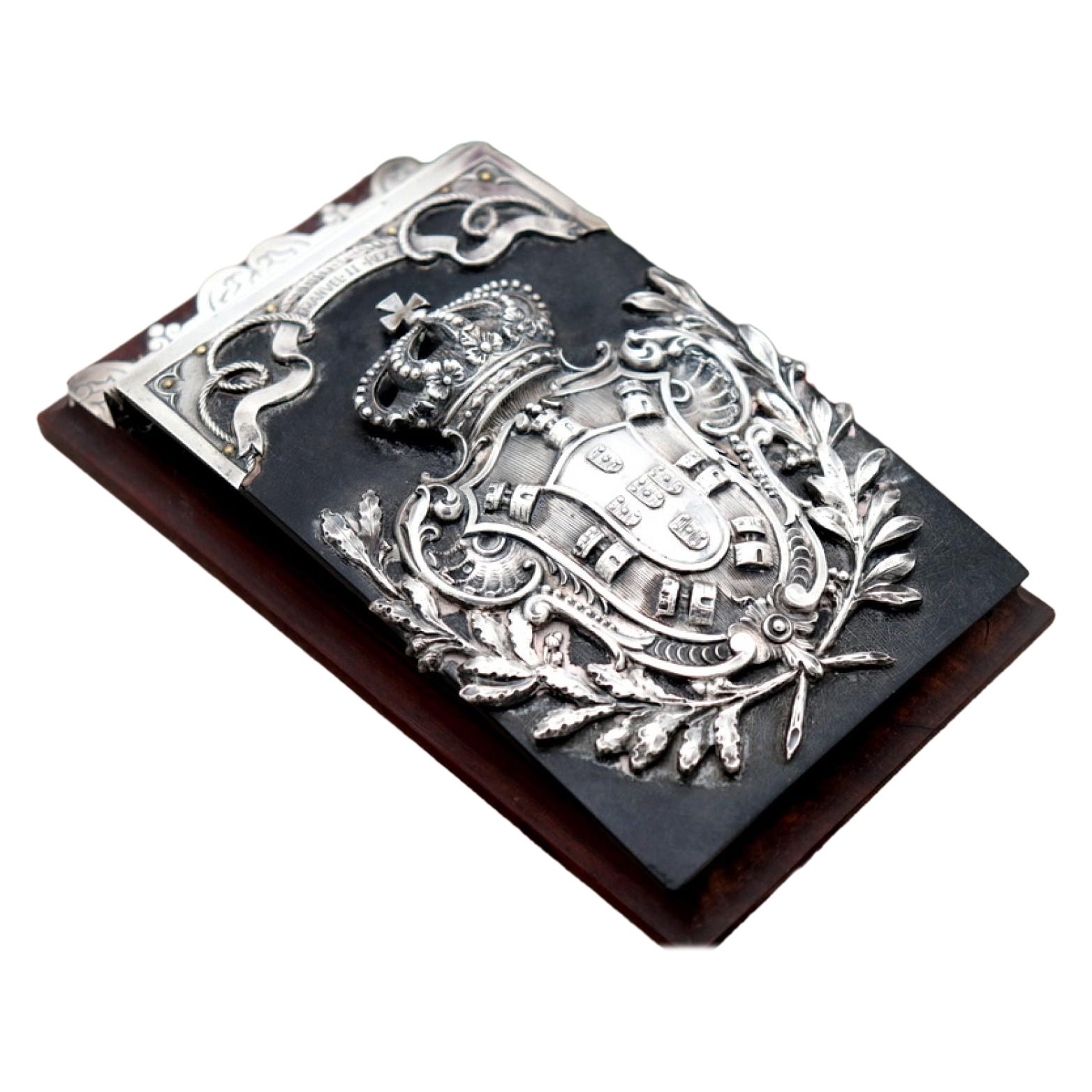 Block holder in rosewood with silver application