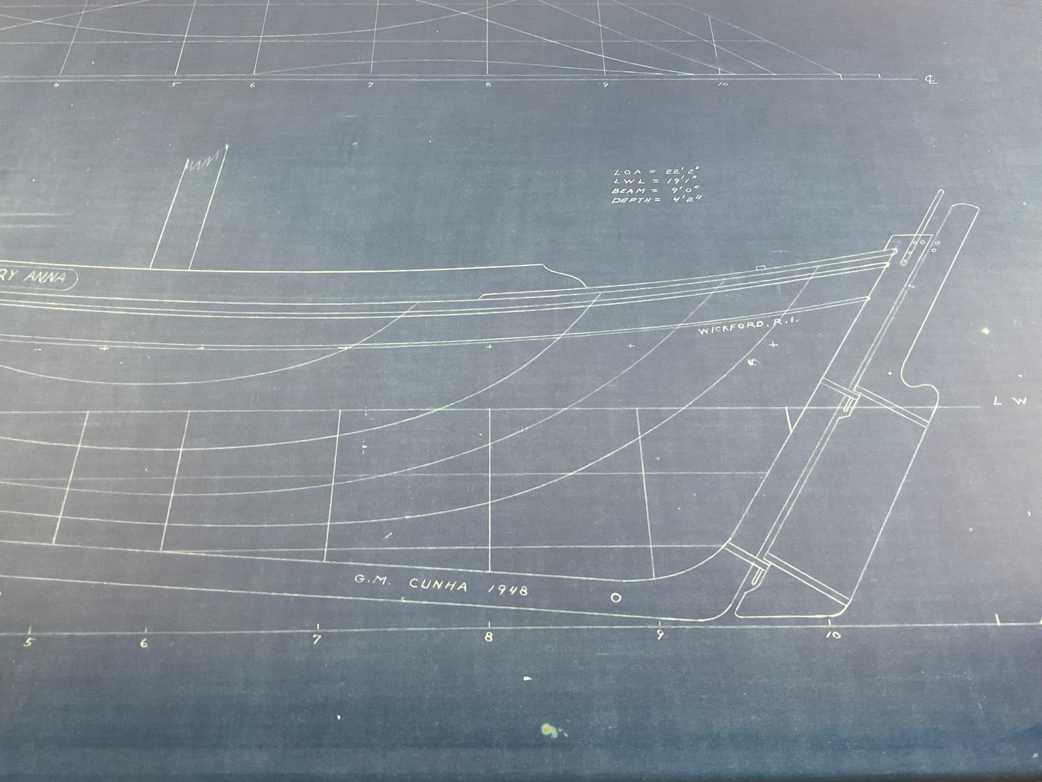 Paper Block Island Boat Blueprint from Wickford R.I. For Sale
