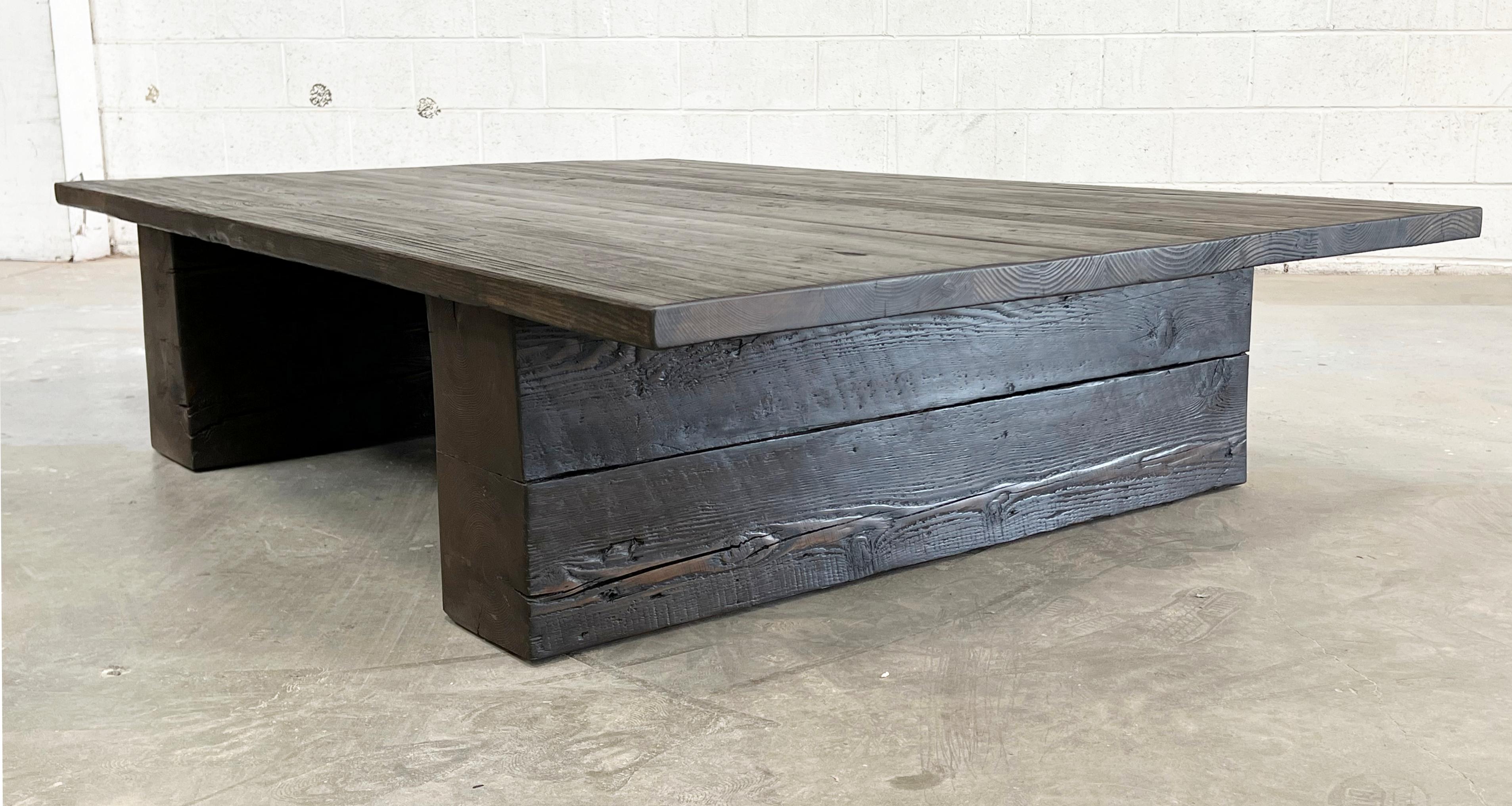 Primitive Block Leg Coffee Table made from Oak and Reclaimed Pine For Sale