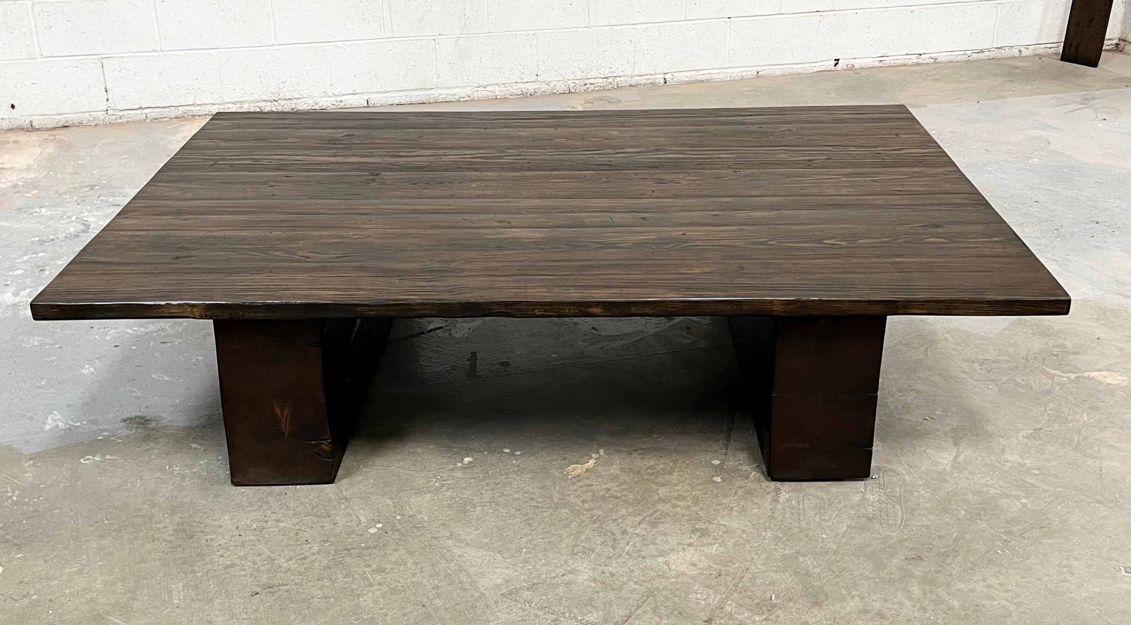 English Block Leg Coffee Table Made from Oak and Reclaimed Pine